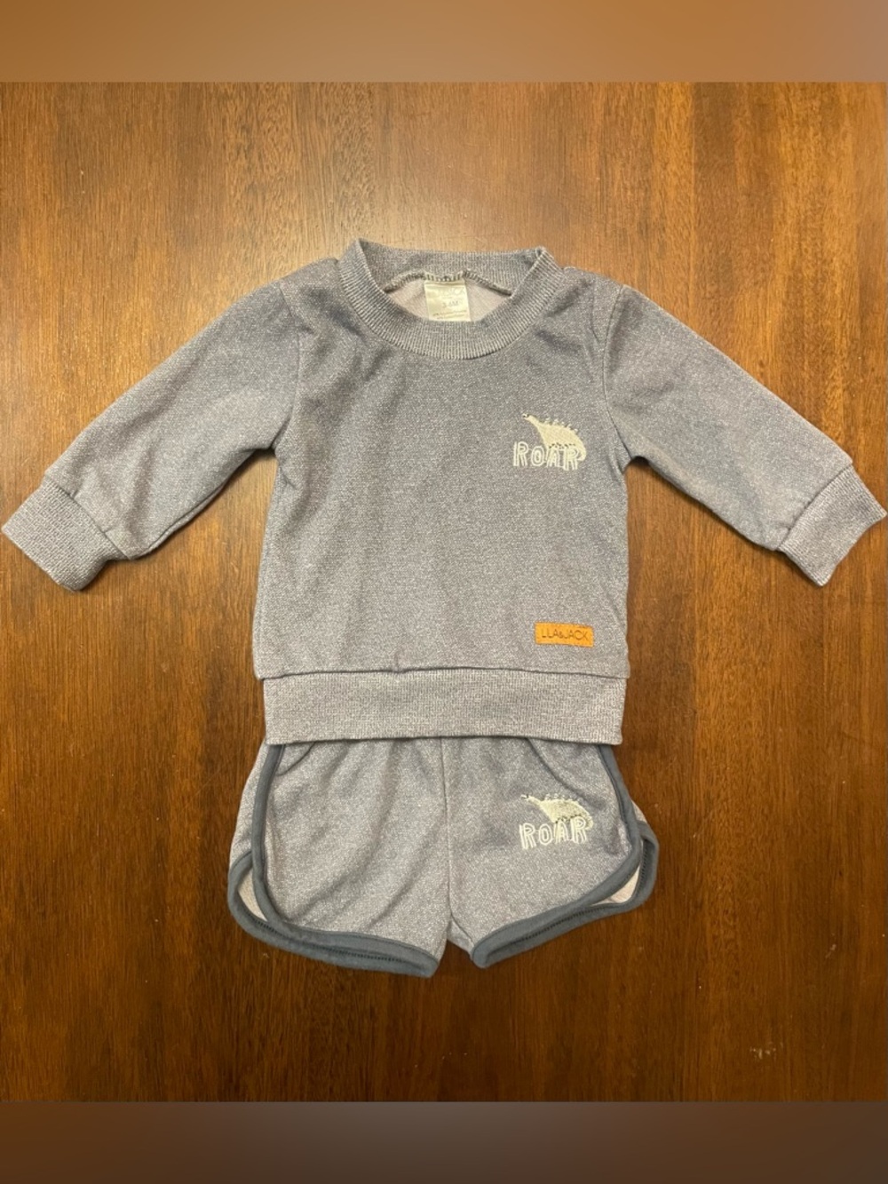 Little & Jack Baby Dinosaur “Roar” Sweatshirt & Shorts Set 3-6M Gray Outfit